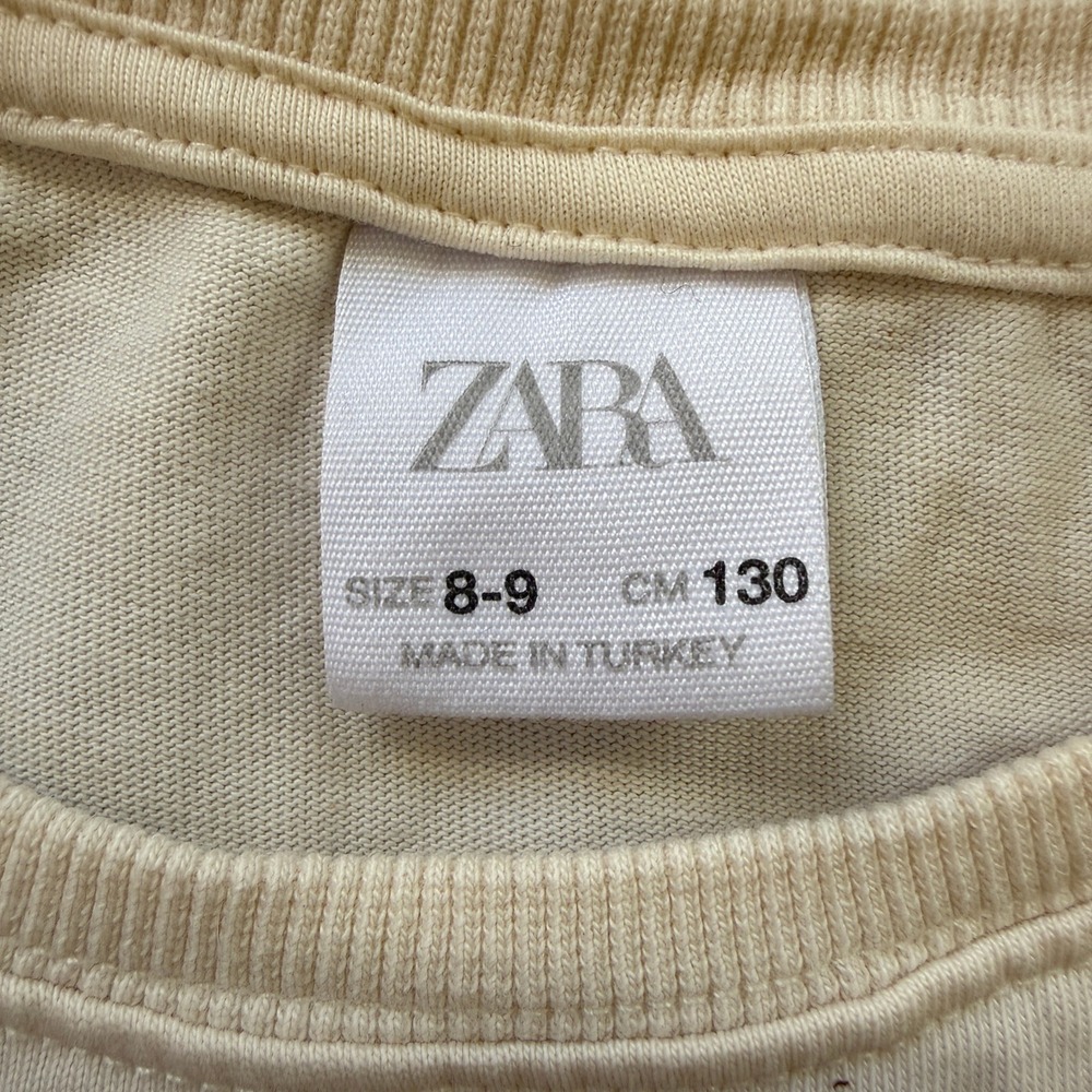 Zara Graphic T-Shirt‎ Kids 8-9 Cream Good Peaceful Thing Embroidered Croissant - Picture 4 of 8